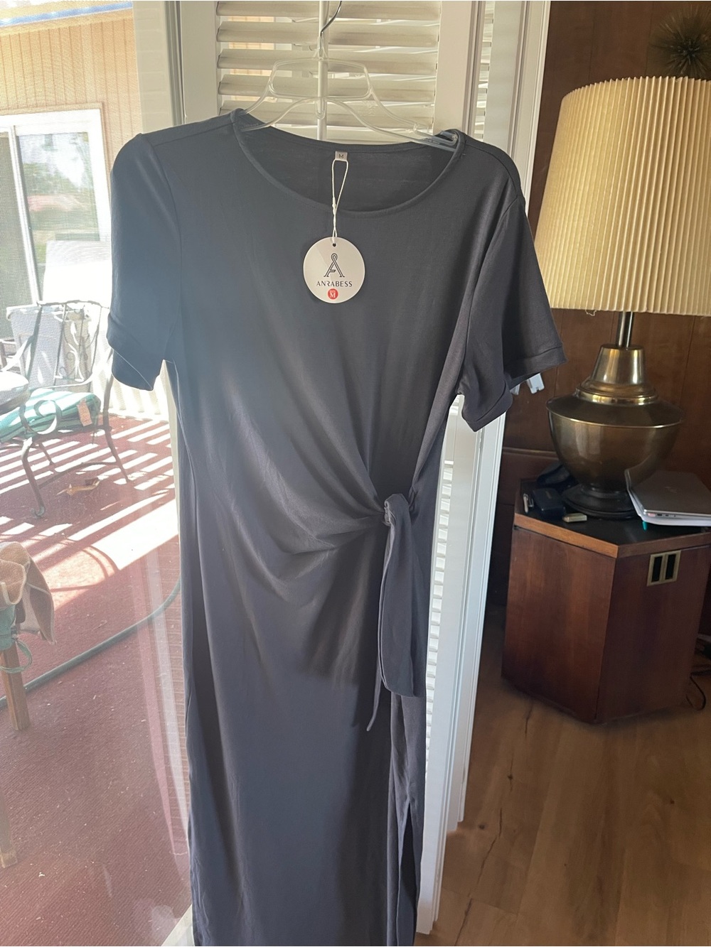 Charcoal Tie-Waist Midi Dress